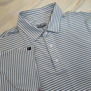 Straight Down Blue Striped Golf‎ Short Sleeve Shirt Size L